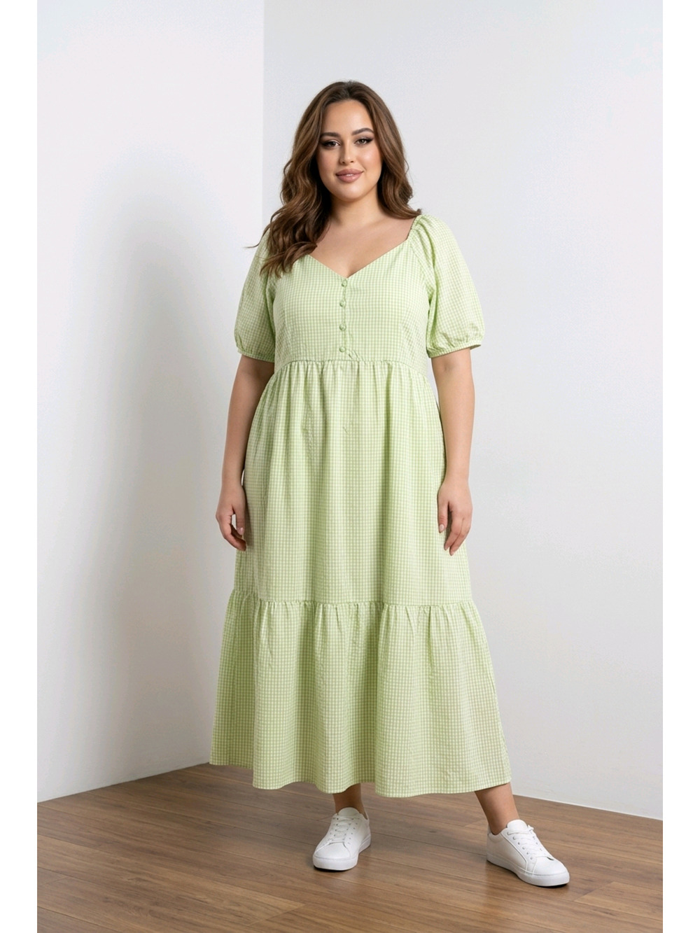 Rebdolls Sage Green Check Tiered Maxi Dress 5X NWT